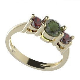 BG prsten přírodní broušený granát nebo vltavín 746 Žluté zlato - 585 Vltavín a granát