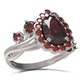 BG prsten s kapkovitým kamenem 519-P Stříbro 925 - rhodium Granát