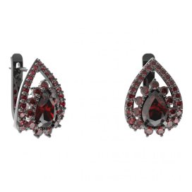 BG náušnice s centrálním kapkovitým kamenem 509-90 Stříbro 925 - ruthenium (30-90dní) Granát