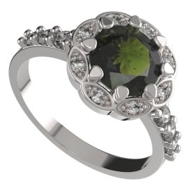 BG prsten kulatý 993-Z Stříbro 925 - rhodium Vltavín a  kubický zirkon