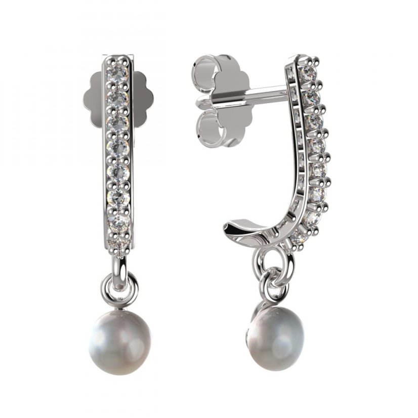 BG zlaté náušnice 1290 s bílou perlou Bílé zlato - 585 Diamant a perla