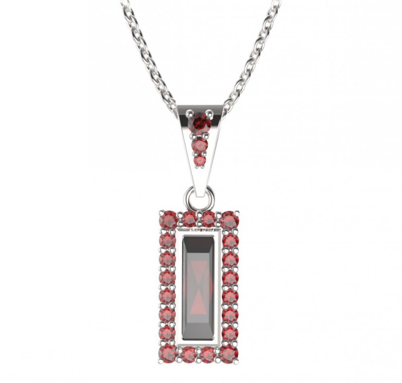 BG přívěs čtvercový 837-2 Bílé zlato - 585 Granát