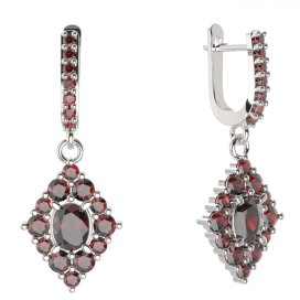 BG náušnice vsazený granát hvězdicový brus  422-84 Bílé zlato - 585 Granát