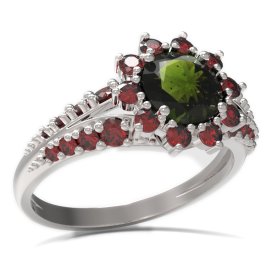 BG prsten s kulatým kamenem 511-G Stříbro 925 - rhodium Vltavín a granát