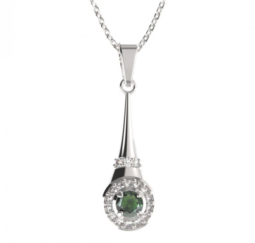 BG přívěs kruhového tvaru 541-C Stříbro 925 - rhodium Vltavín a  kubický zirkon