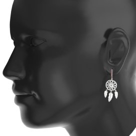 Stříbrné náušnice lapače snů s granáty 1509, rhodium 925