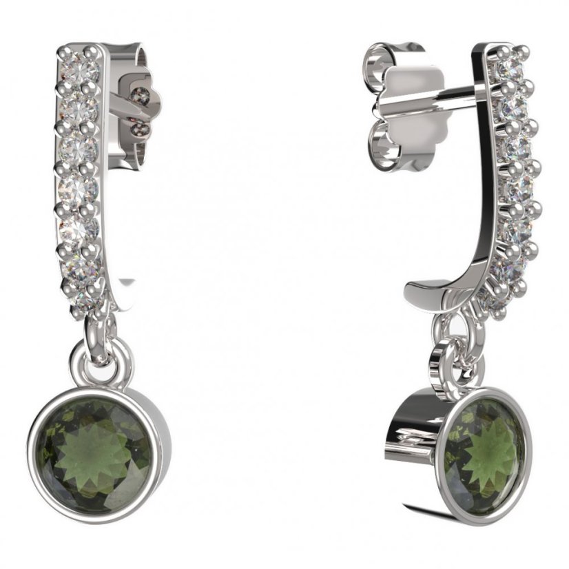 BG zlaté vltavínové náušnice 723 Bílé zlato - 585 Vltavín a diamant