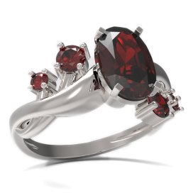 BG prsten s oválným kamenem 492-P Stříbro 925 - rhodium Granát