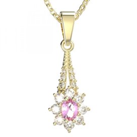 Zlatý přívěsek s růžovým zirkonem, žluté zlato 585 – 34627 (ZN34627G0)