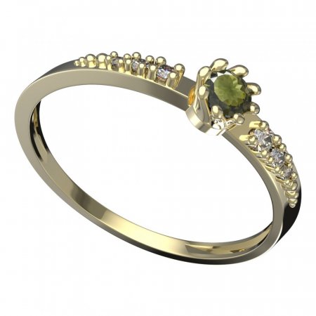 BG vltavínový prsten 554D - Kov: Žluté zlato 585, Kámen: Vltavín a  kubický zirkon