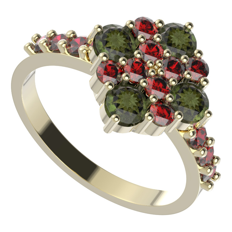 BG prstýnek 317 Stříbro 925 - pozlacené Vltavín a granát