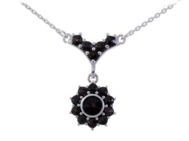 BG náhrdelník vsazený přírodní granát  352 Stříbro 925 - rhodium Granát