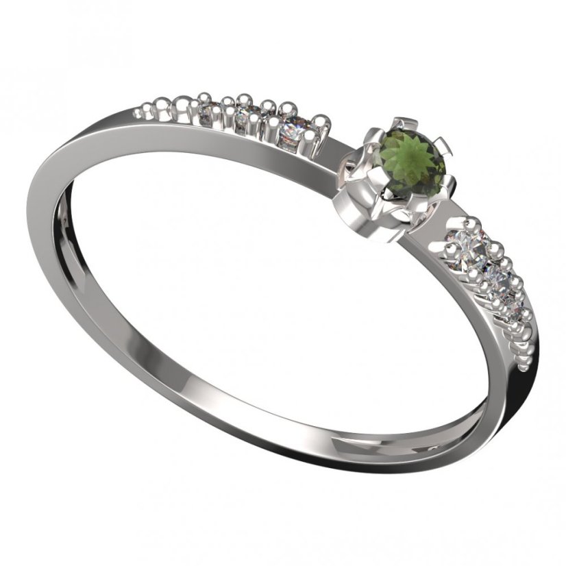 BG vltavínový prsten 553D Bílé zlato - 585 Vltavín a diamant