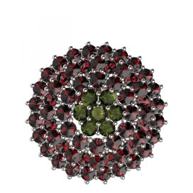 BG brož 223 Bílé zlato - 585 Vltavín a granát