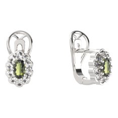 BG  náušnice 455-R7 oválné Stříbro 925 - rhodium Vltavín a  kubický zirkon