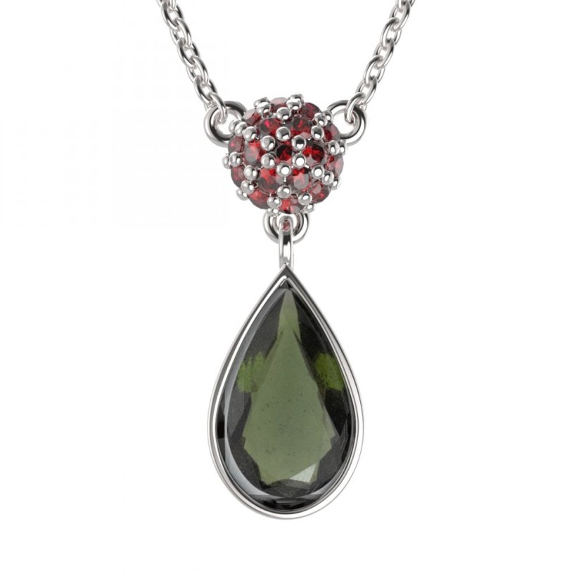 BG náhrdelník vsazený granát hvězdicový brus  958 Stříbro 925 - rhodium Vltavín a granát