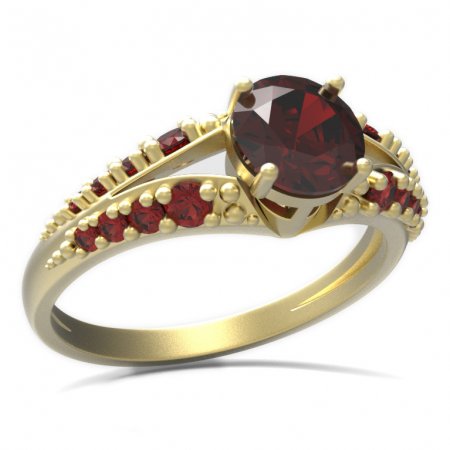 BG prsten s kulatým kamenem 473-G - Kov: Stříbro 925 - rhodium, Kámen: Vltavín a granát