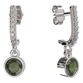 BG zlaté vltavínové náušnice 723 Bílé zlato - 585 Vltavín a diamant