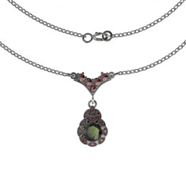 BG náhrdelník 992 Stříbro 925 - ruthenium (30-90dní) Vltavín a granát