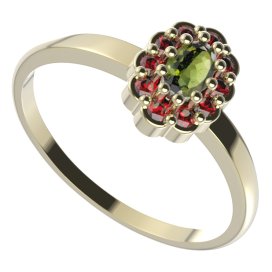 BG prsten oválný 455 Stříbro 925 - pozlacené Vltavín a granát