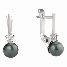 BG zlaté náušnice 881 s perlou Bílé zlato - 585 Bílý kubický zirkon