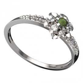 BG vltavínový prsten 878D Bílé zlato - 585 Vltavín a diamant