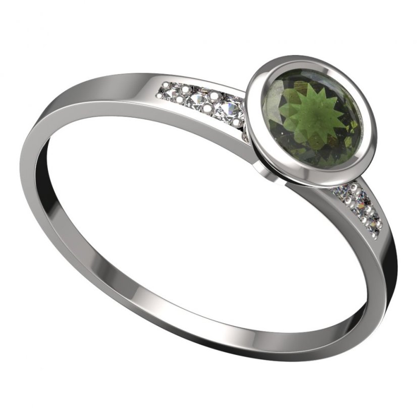 BG vltavínový prsten 557J Bílé zlato - 585 Vltavín a diamant