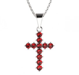 Zlatý přívěsek křížek s červeným zirkonem, bílé zlato 585 – 258