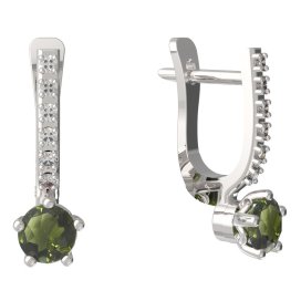 BG vltavínové náušnice 874 Bílé zlato - 585 Vltavín a diamant