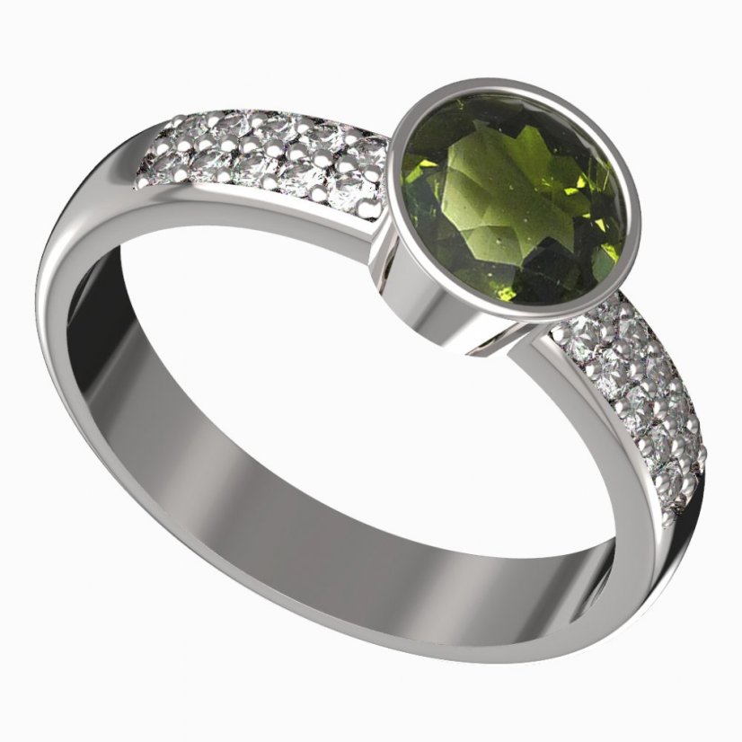 BG zlatý prstýnek 724 Bílé zlato - 585 Vltavín a diamant