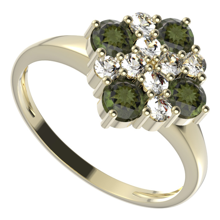 BG prstýnek 317 Žluté zlato - 585 Vltavín a  kubický zirkon