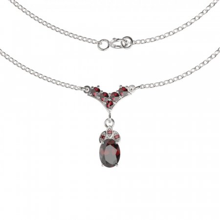 BG necklace 962 - Metal: Silver - gold plated 925, Stone: Moldavit and garnet