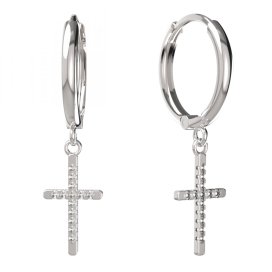 BG zlaté náušnice křížek 1107 Bílé zlato - 585 Bílý kubický zirkon