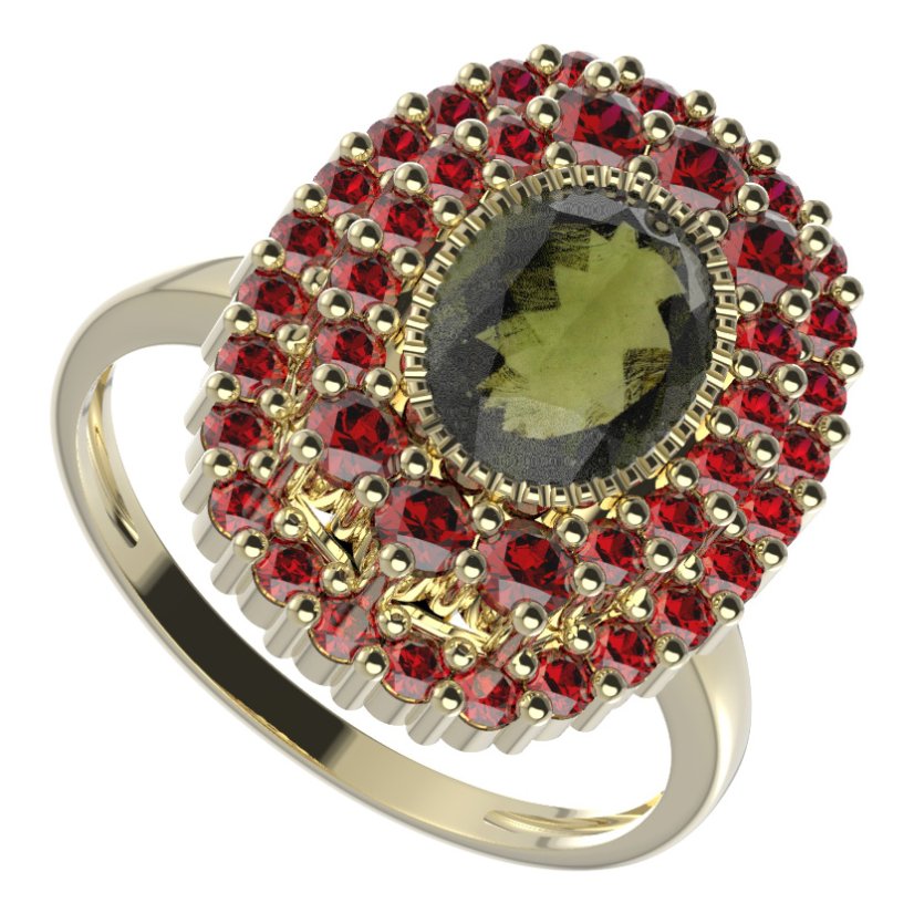 BG prsten oválný 251-I Stříbro 925 - pozlacené Vltavín a granát