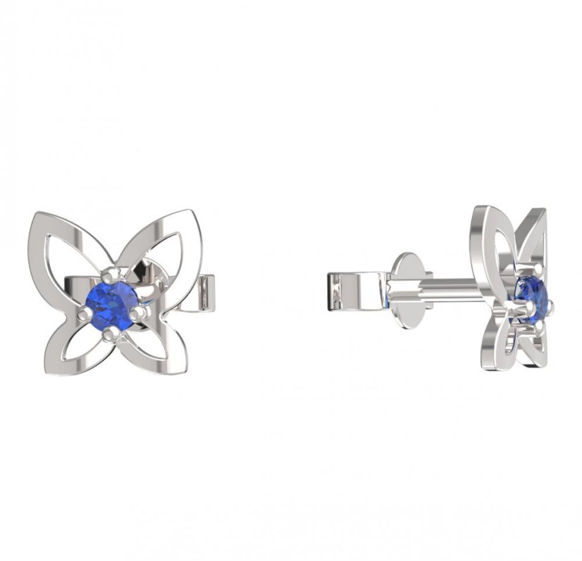 BeKid dětské náušnice motýlek 844 Bílé zlato - 585 Tmavě modrý kubický zirkon