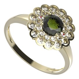 BG prsten kulatý 463-I Stříbro 925 - pozlacené Vltavín a  kubický zirkon