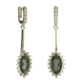 BG náušnice s centrálním oválným kamenem 513-A93 Stříbro 925 - pozlacené Vltavín a  kubický zirkon