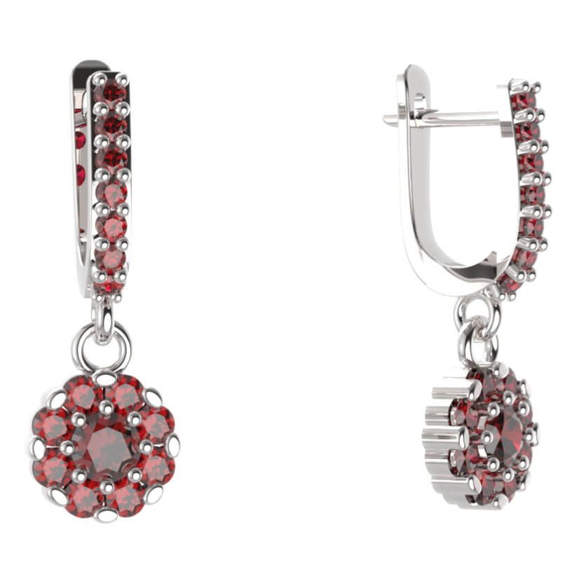 BG kulaté náušnice 088-84 Stříbro 925 - rhodium Granát