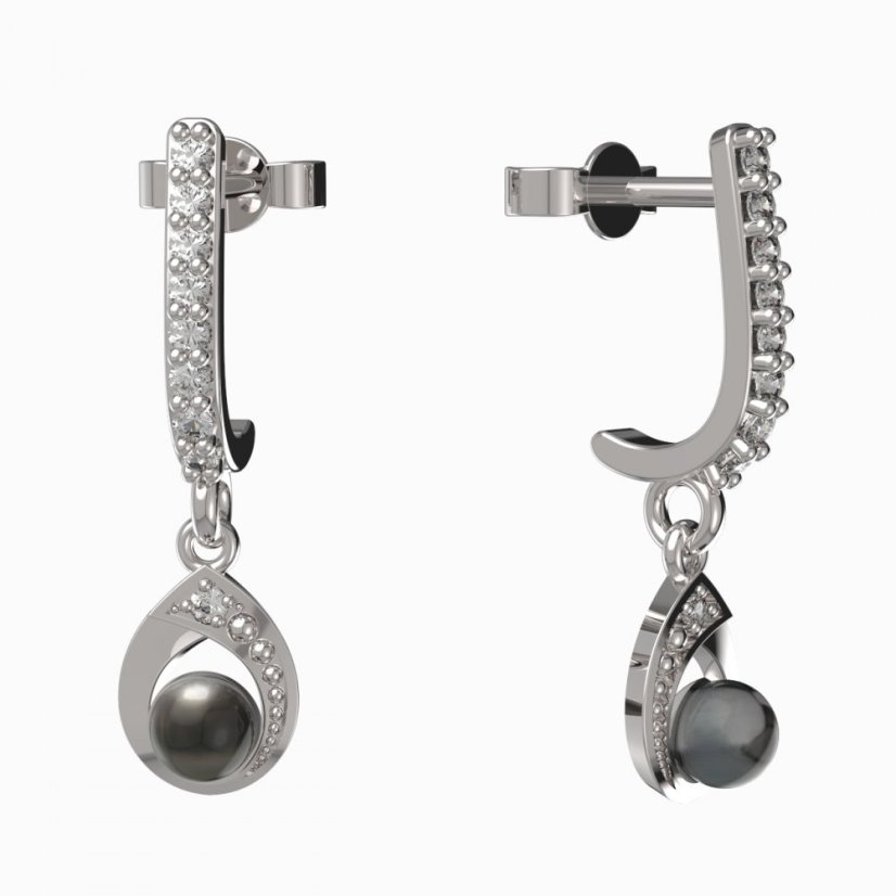 BeKid dětské náušnice 1242 s černou perlou Bílé zlato - 585 Bílý kubický zirkon