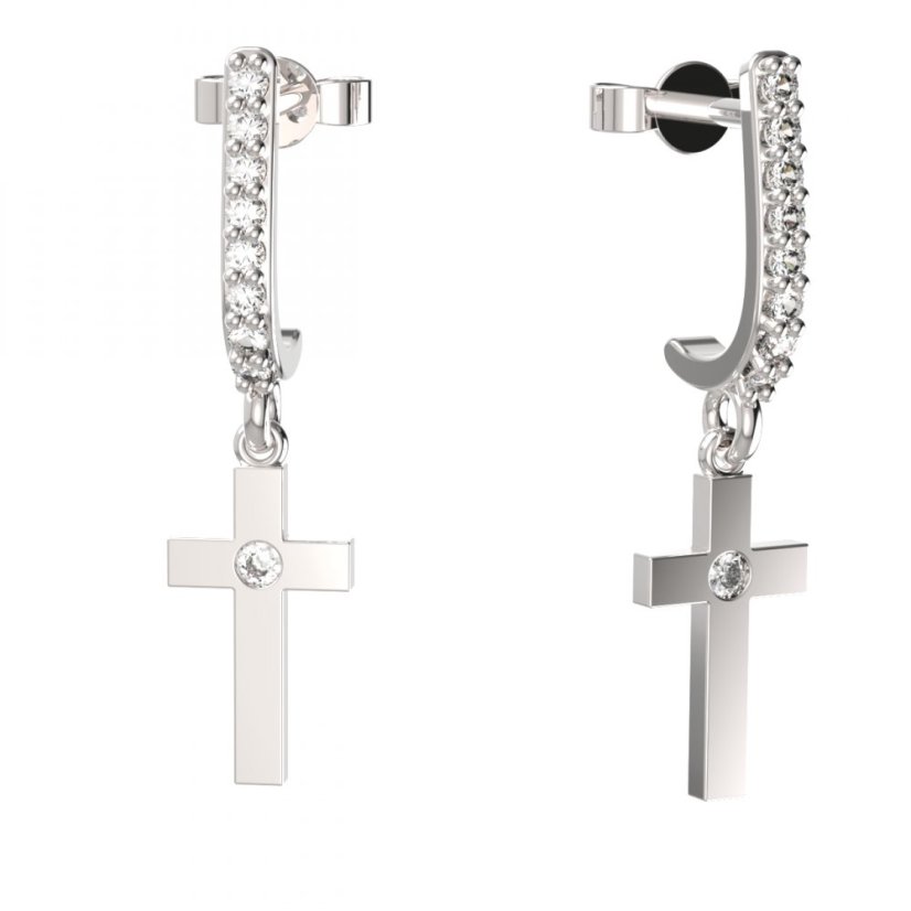 BG zlaté náušnice křížek 1104 Bílé zlato - 585 Diamant