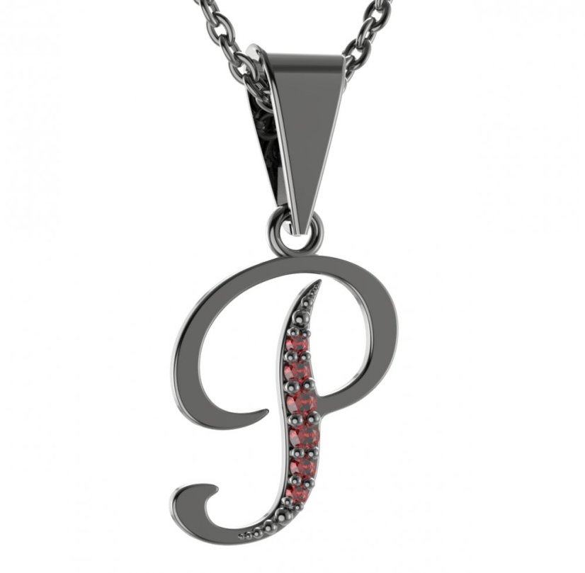 Stříbrný přívěsek s českým granátem, ruthenium – 1225