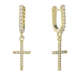 BG zlaté náušnice křížek 1107 Žluté zlato - 585 Diamant