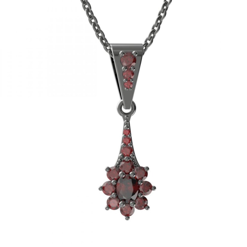 Stříbrný přívěsek s českým granátem, ruthenium – 30 (ZG04627s2)
