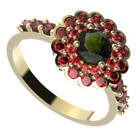 BG prsten 463-Z kulatého tvaru Stříbro 925 - pozlacené Vltavín a granát