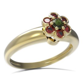 BG prsten s kulatým kamenem 518-I Žluté zlato - 585 Vltavín a granát