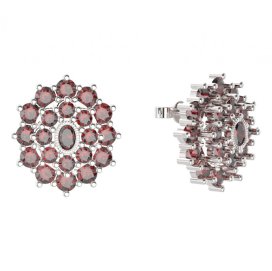 BG náušnice kulaté - 004 Stříbro 925 - rhodium Granát
