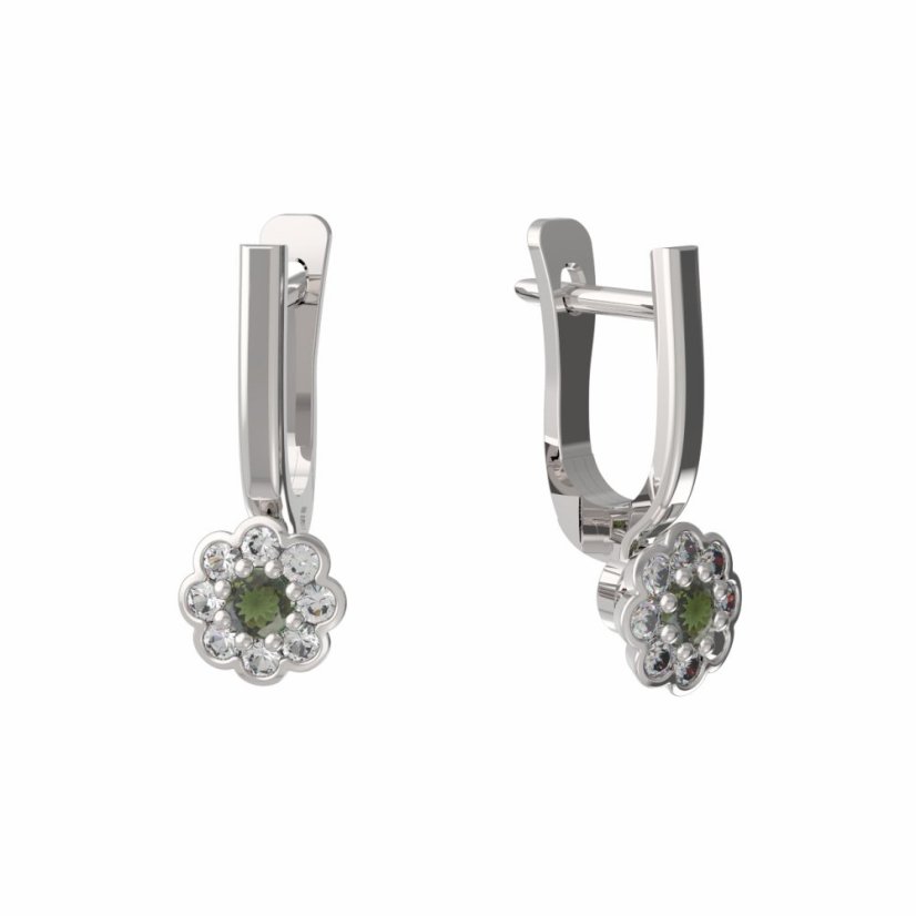 BG vltavínové náušnice 552 Bílé zlato - 585 Vltavín a diamant