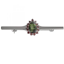 BG brož 505I Stříbro 925 - rhodium Vltavín a granát