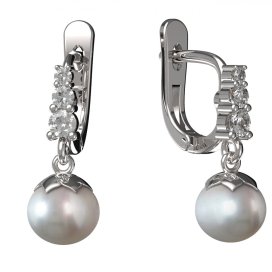 BG zlaté náušnice 561 s bílou perlou Bílé zlato - 585 Diamant a perla