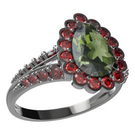 BG prsten s kapkovitým kamenem 519-G Stříbro 925 - ruthenium (30-90dní) Vltavín a granát